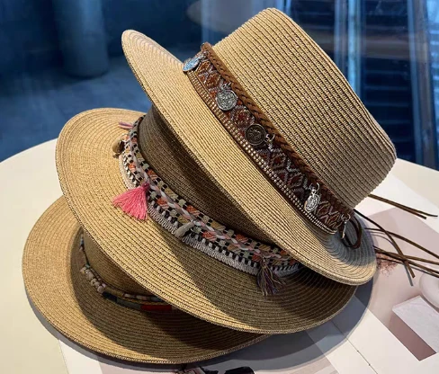 Boho Brown Women Straw Puam Hat