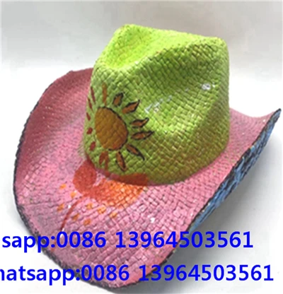 Handwoven Paper Straw Sun Hat Nrog Painting