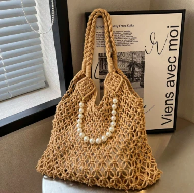 Handmade Paj Rwb Rope Brown Hollow Women Bag