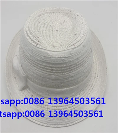 Dawb Straw Fedora Hat Mos Openwork Lub Caij Ntuj Sov Hat