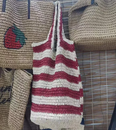 Liab Stripe Crochet Handmade Paper Straw Shopping Bag