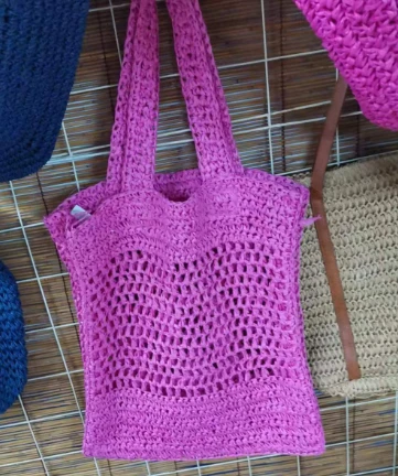 Pink Customized Crochet Paper Women Bag Nrog Logo